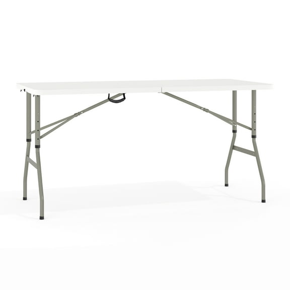 Flash Furniture Kathryn 5' Rectangular Adjustable Plastic Folding Event Table with Handle, White