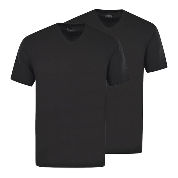 hajo Camiseta de hombre, pack de 2 - Básica, manga corta, cuello en V, algodón, uni Negro 3XL (XXX-Large)