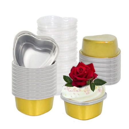 

Mubineo Heart-shaped Cake Pan with Lid for Baking Red Petals Cake Cup Disposable Mini Aluminum Foil Pan