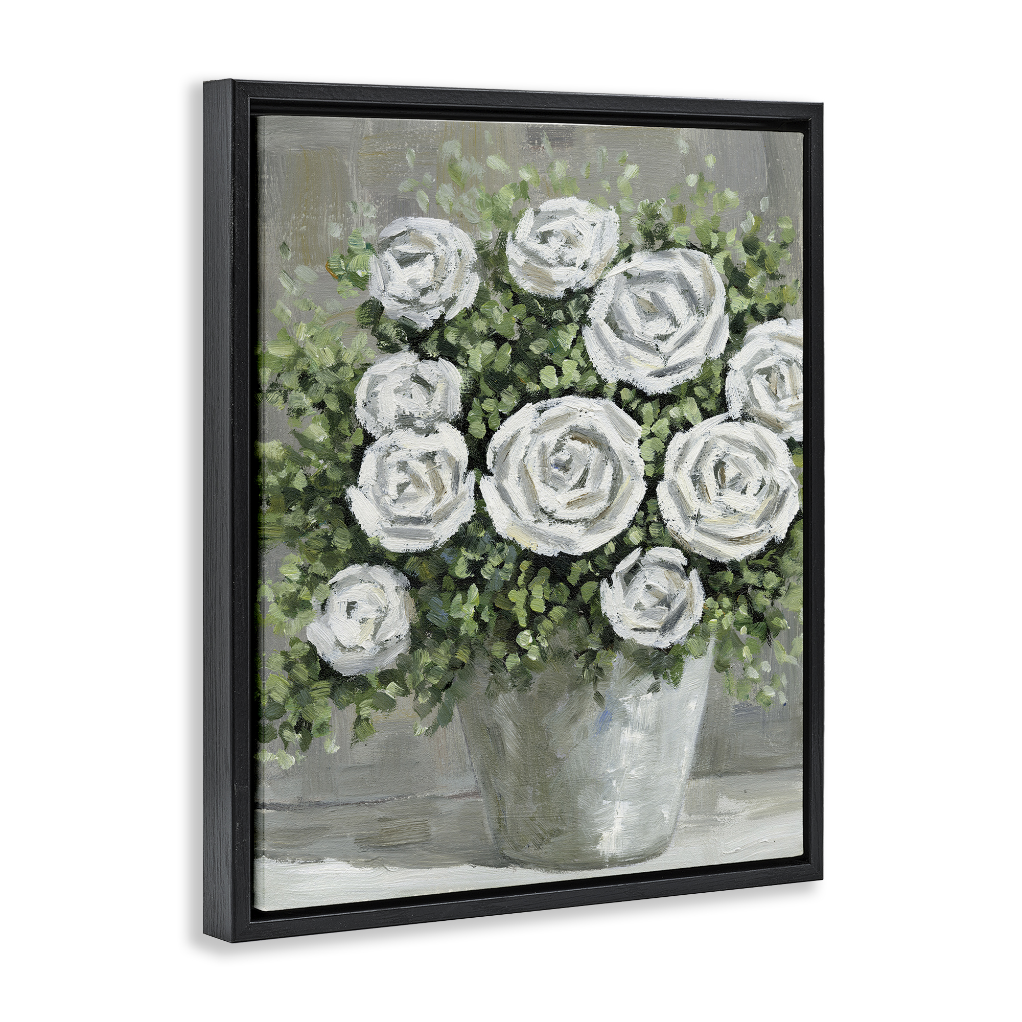 Stupell Industries Potted Ranunculus Blooms Botanical & Floral Painting Black Floater Framed Art Print Wall Art, 17 x 21