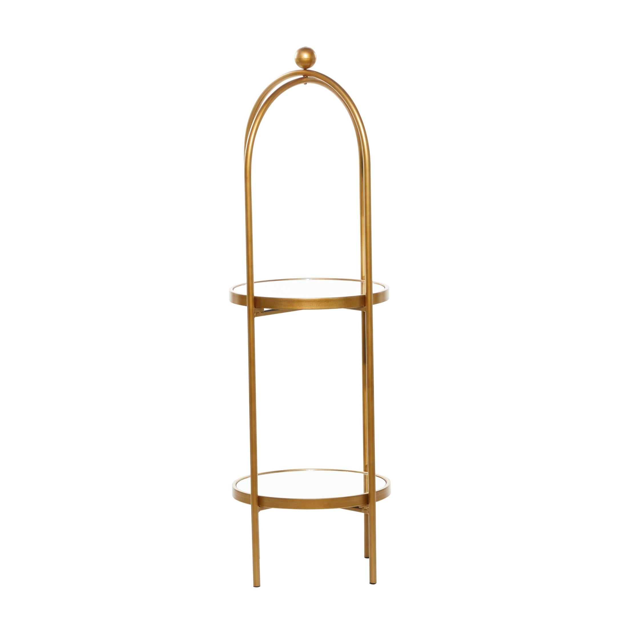 DecMode 16" x 46" Gold Metal 2-Tier Shelving Unit with Mirror Shelves, 1-Piece