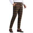 thumbnail image 4 of Pantalones de cuadros INSPIRE CHIC para hombre, chinos formales de frente plano, patrón a cuadros, 32 marrón, 4 of 6
