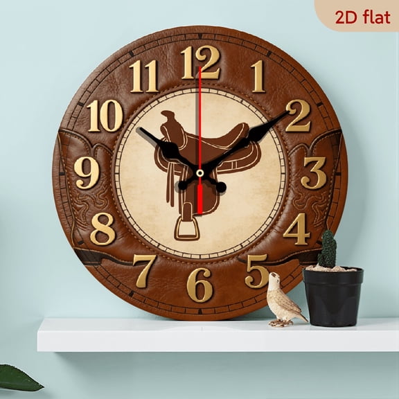10-inch 2D flat "Cowboy Style" theme wooden circular silent wall clock, suitable for modern home art decoration, wall decoration, it is an ideal gift for festivals and birthdays