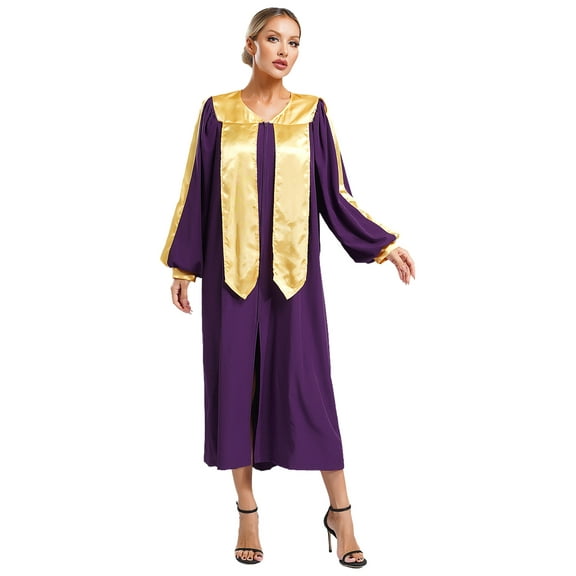 Miaeowve Unisex Womens Mens Choir Pastor Robe Retro V-neck Color Block Zipper with Long Sleeve Purple S