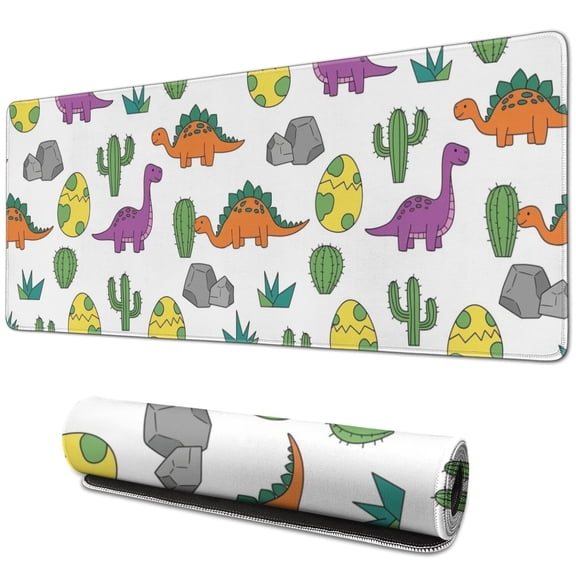 Long Mouse Pads for Desk,White Cactus Dino Eggs Dinosaurs Pattern Desk Mats on Top Of Desks, Desk Mouse Pad Extra Large with 3mm Non-Slip Base and Stitched Edge for Gaming,Office,Work,Home 31.5"x11.8"