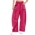 thumbnail image 3 of Girl's Barrel Sweatpant High Waisted Wide Leg Sweat Pant Drawstring Athletic Baggy Pant Y2K Palazzo Patchwork Trousers, 3 of 8