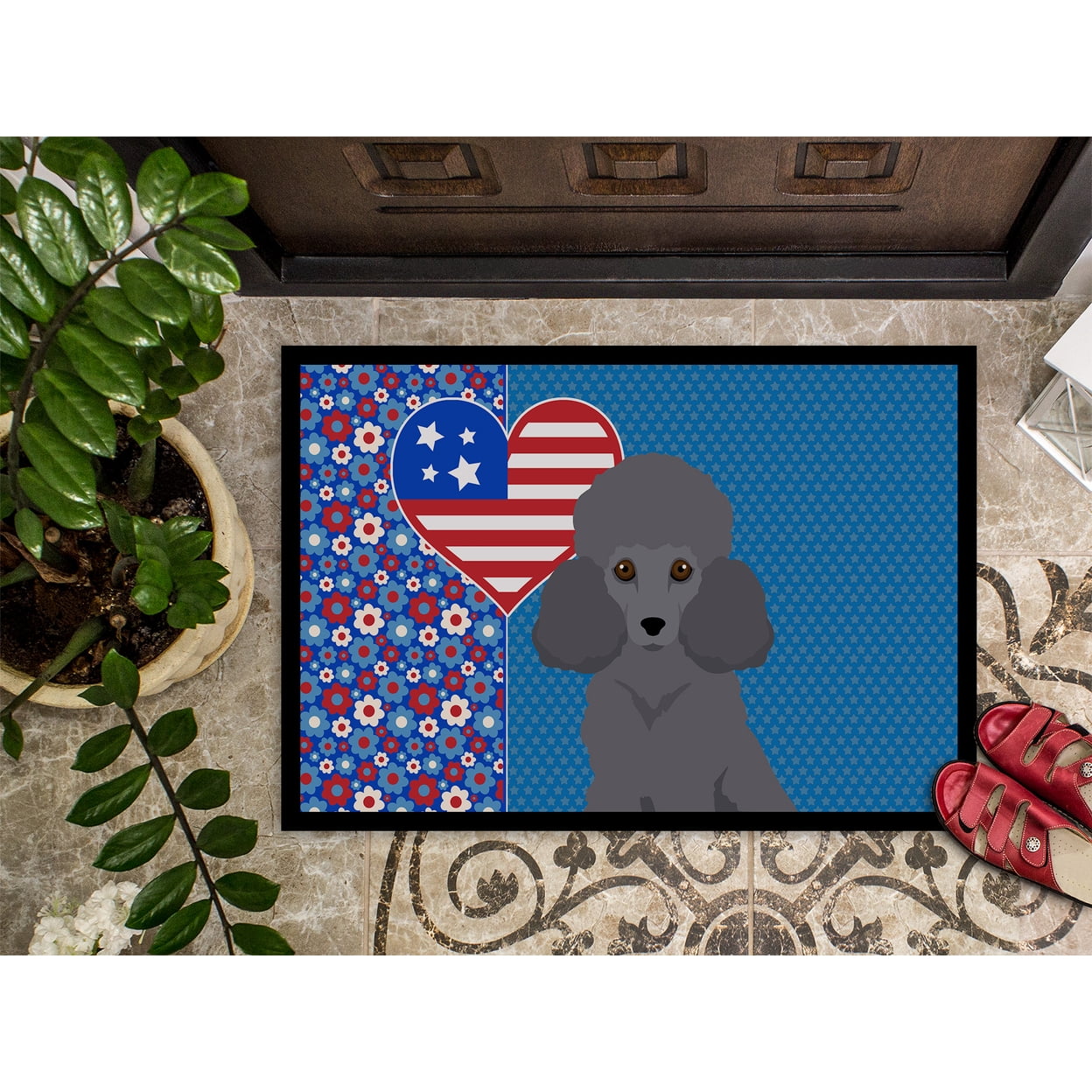 Toy Grey Poodle USA American Indoor or Outdoor Mat 24x36