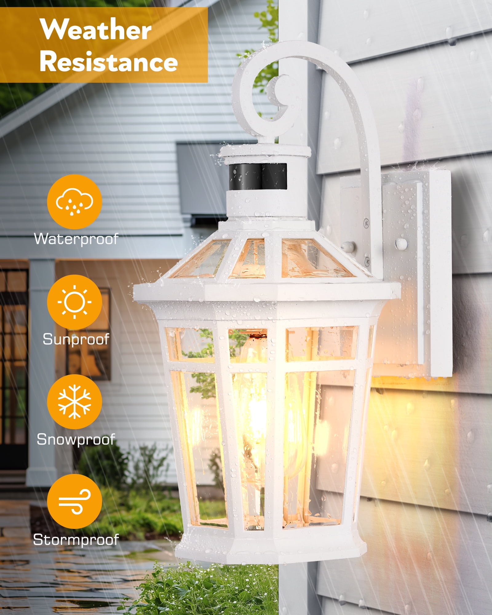 OPAXIS Motion Sensor Outdoor Wall Sconce, White Outdoor Garage Lighting Fixtures, 2-Pack Front Porch Lights Wall Mount with E26 Base, Waterproof Exterior Lantern for House with Adjustable Sensitivity