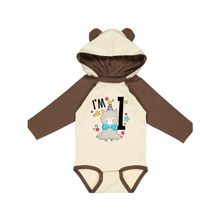 

Inktastic I m One- cute llama first birthday Gift Baby Boy or Baby Girl Long Sleeve Bodysuit