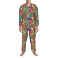 thumbnail image 3 of Balery Colorful Dinosaur Pijama para Hombre de Dos Piezas con Manga Larga, Conjunto de Dormir y Descanso Suave con Bolsillos-X-Large, 3 of 7