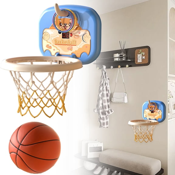 Homesteed 4pc 12.20x10.63in Kids Basketball Hoop Indoor Adjustable Height Electronic Scoring Shooting Game Folding Sports Toy for Boys Toddler