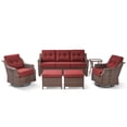thumbnail image 5 of POCASSY 6PCS Outdoor Furniture Set with 6" Thick Cushion, Outdoor Sofa Couch Set with Swivel Chairs and Ottoman, Brown Wicker Patio Furniture Set for Porch Balcony in Red Olefin Cushion, 5 of 13
