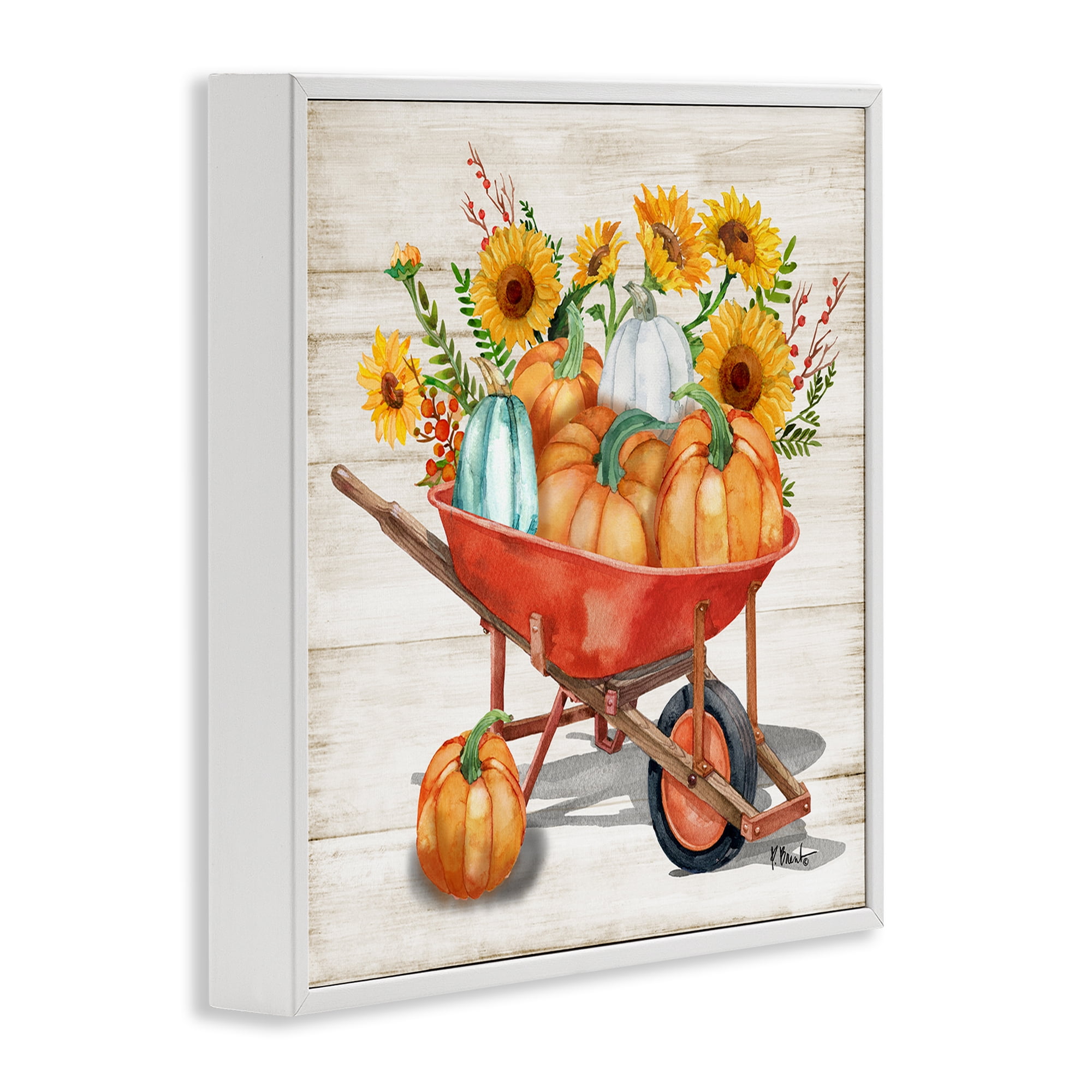 Stupell Industries Rustic Harvest Wagon Botanical & Floral Painting White Framed Art Prints Wall Art, 17 x 17