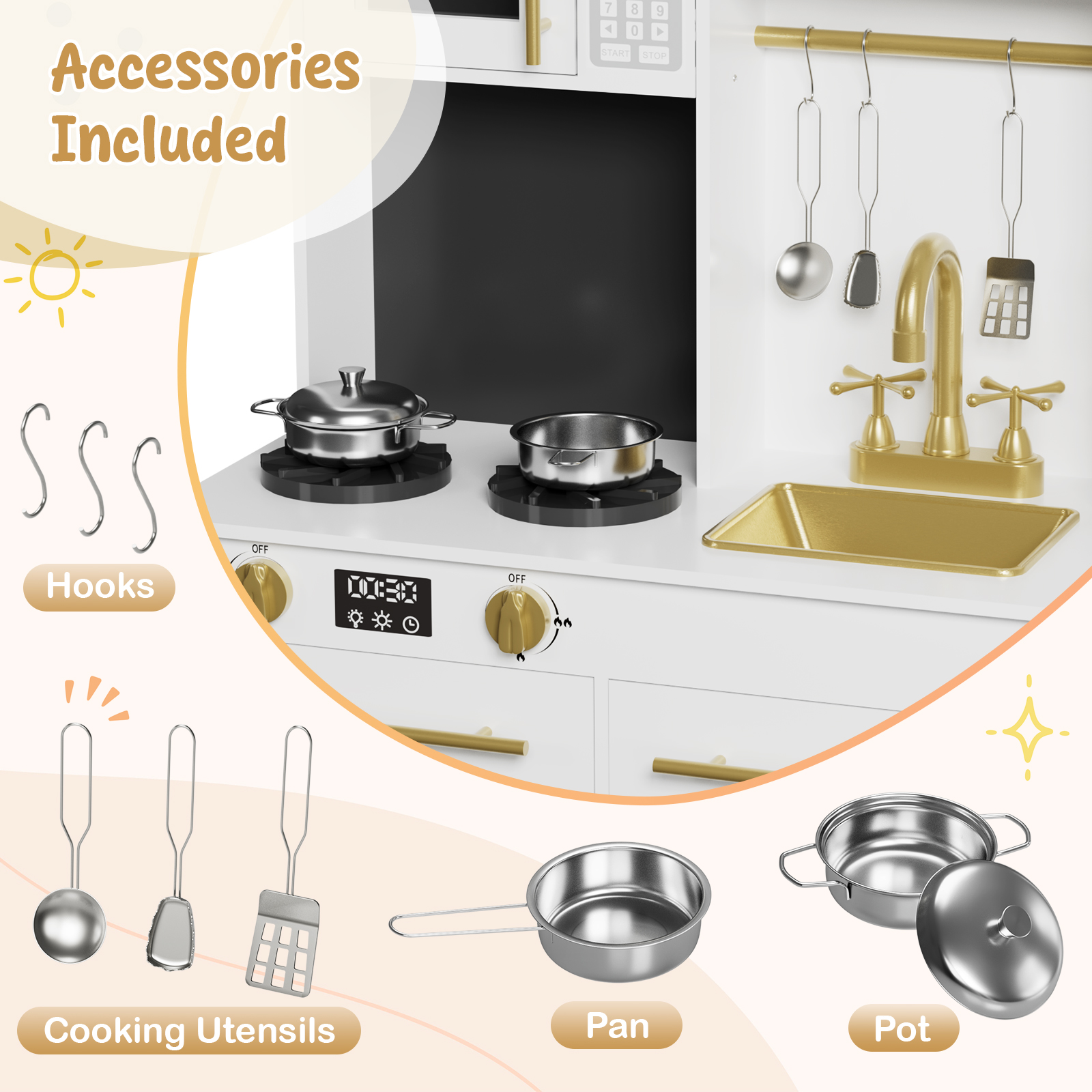 Arlopu Wooden Play Kitchen with Sink & Accessories photo 5