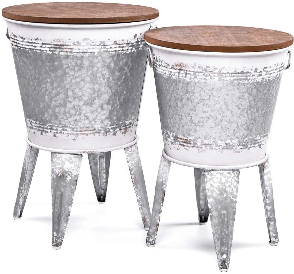Farmhouse Accent Side Table Galvanized Rustic End Table. Metal