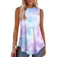 thumbnail image 2 of Xyxonk Women Tank Tops Loose Fit Plus Size Casual Travel Square Neck Tank Tops Swing Tie Dye Print Sleeveless Summer Shirts Beach Vacation Clothes Light Purple M, 2 of 5