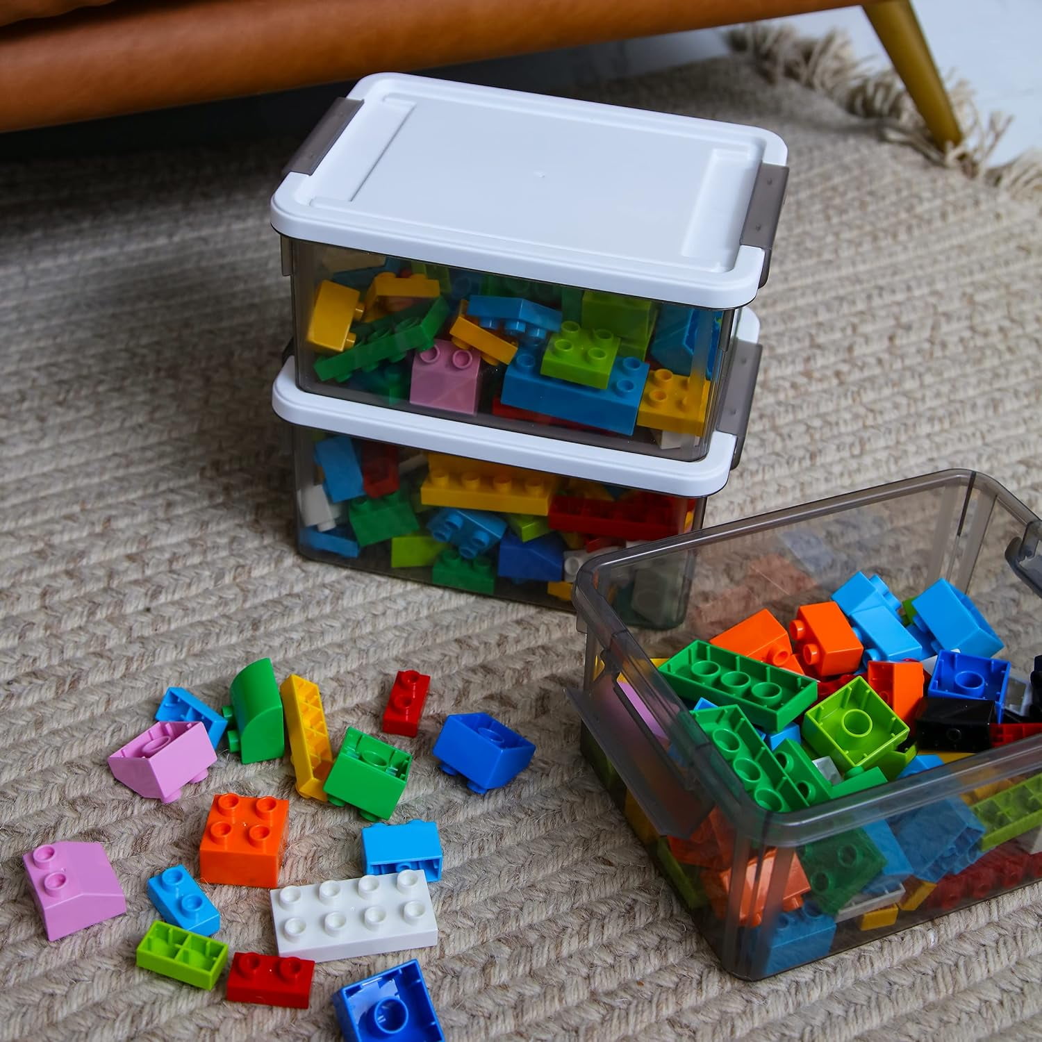 3.2 Qt Small Storage Bin with Lid 6 Packs Clear Gray Plastic Crafting Storage Box for Kids 9" L*6.7" W*4" H