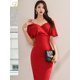thumbnail image 4 of H Han Queen-vestido de tubo de oficina para mujer, Vestidos de vaina de fondo a la moda, rojo/Negro, ajustado, informal, primavera y verano, 2023, 4 of 4