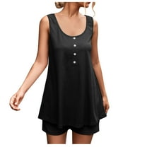 ShomPort 2 Piece Set for Women Summer Pajama Suits Scoop Neck Sleeveless Tunics and Wide Leg Shorts Casual Outfits