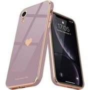 Compatible with iPhone Xr Case for Women Girl Cute Love-Heart Luxury Bling Plating Soft Back Cover Raised Full Camera Protection Bumper Silicone Shockproof Phone Case for iPhone Xr, Lavender
