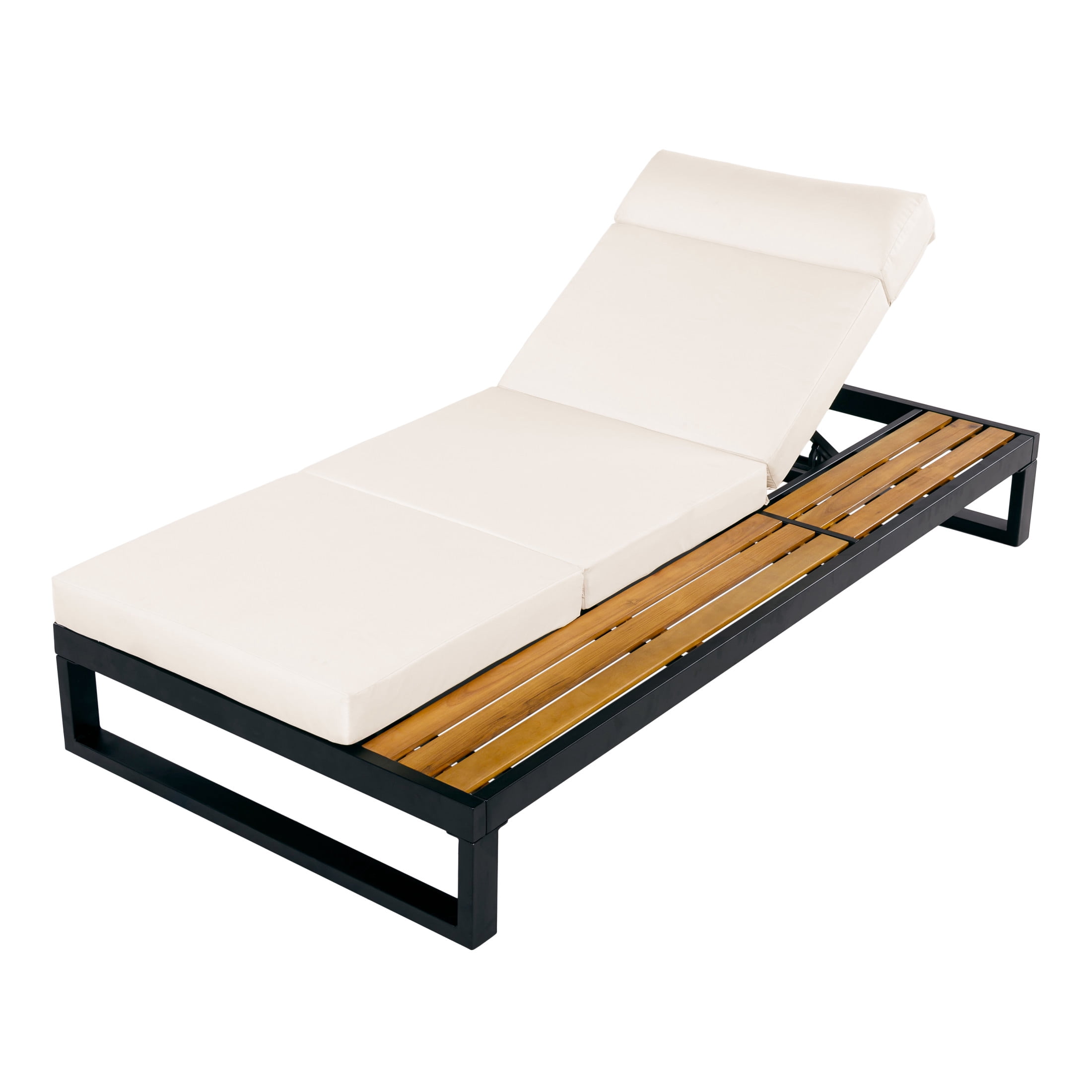 Christopher Knight Home Outdoor Chaise Lounge with 4-Fold Cream Cushion, 5-Position Recliner, Black
