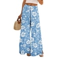 thumbnail image 2 of Petite Floral Print Palazzo Pants for Women High Waist Wide Leg Dressy Beach Vacation Trousers Light Blue L, 2 of 7