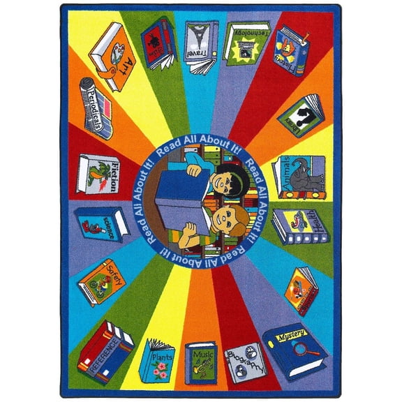 Joy Carpets Kid Essentials Read All About It 10'9" x 13'2" Area Rug in Color Multi