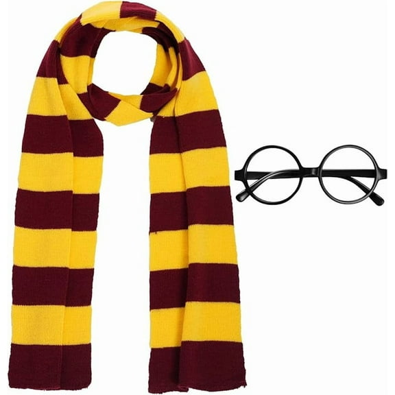 2 Piece - WIZARD POTTER SCARF and GLASSES  Costume Set Novelty Wizard Glasses Striped Knit Scarf and Glasses