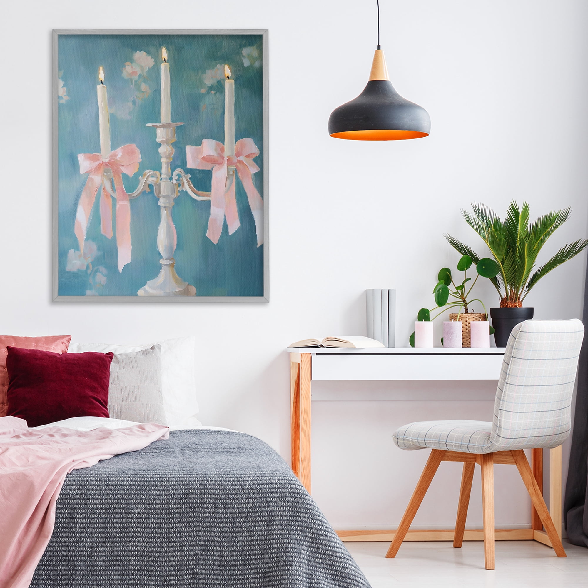 Stupell Industries Elegant Coquette Candelabra Gray Framed Giclee Art, design by The Prints Vibe