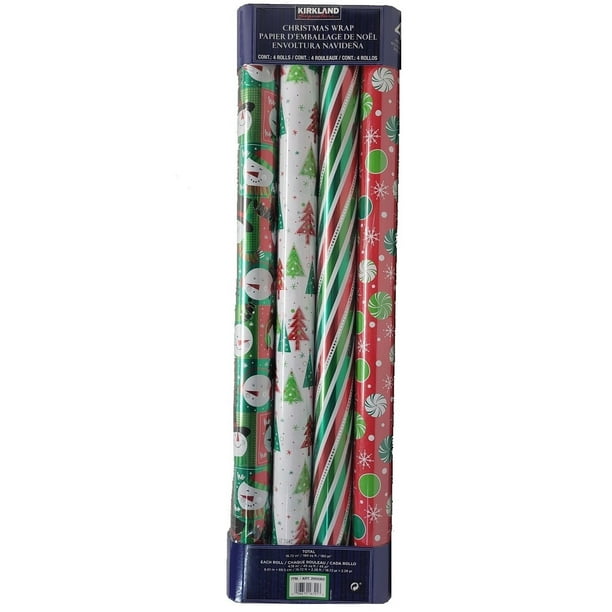 Kirkland Signature 4 Roll Christmas Gift Wrap 180 sq ft Total Green