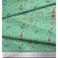 thumbnail image 2 of Soimoi Green Rayon Crepe Fabric Yacht & Direction Compass Nautical Print Sewing Fabric Yard 46 Inch Wide, 2 of 3
