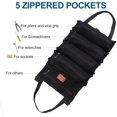 thumbnail image 3 of Rolling Tool Bag, Canvas Wrench Roll Pouch with 5 Zipper Pockets Tool Roll Up Organizer(Black), 3 of 7
