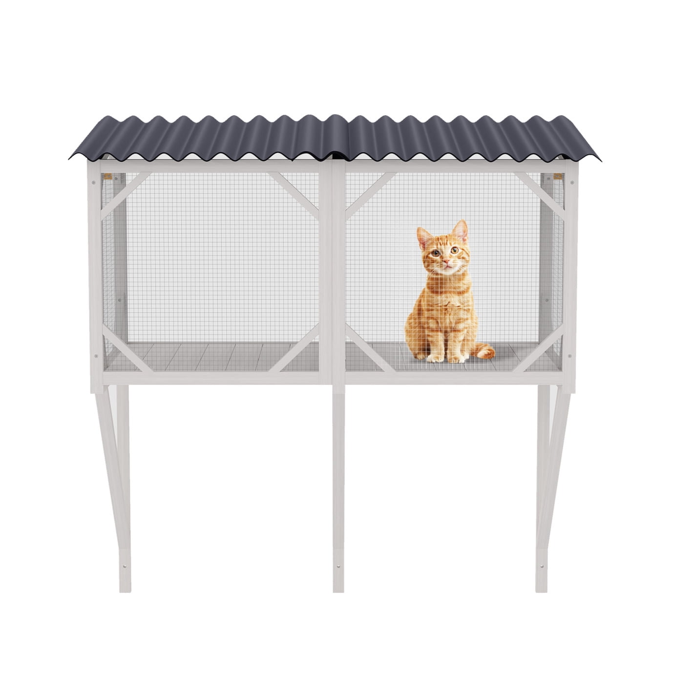 Cat Wall-Mounted Window Enclosure for Indoor Cats, Wood Small Animal Perch House with Bug Proof Net, Waterproof Roof, Secure and Cozy Outdoor Retreat for Multiple Cats, All Weather Use, Antique White