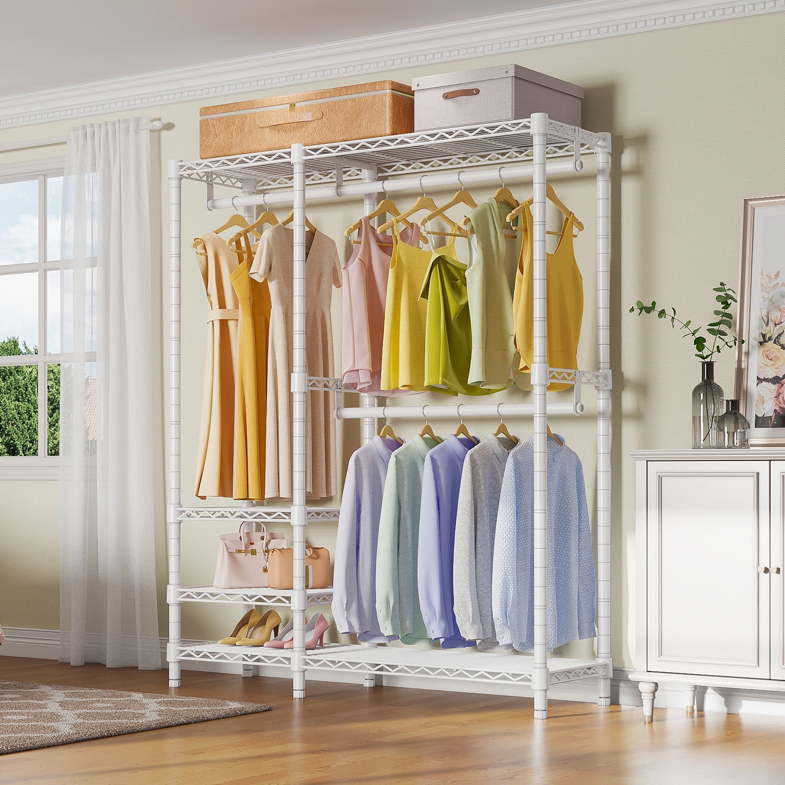 VIPEK V2i Heavy Duty Garment Rack, 700LB Capacity Portable Closet System with 4 Adjustable Shelves & 2 Hanging Rods, Freestanding Wardrobe,White