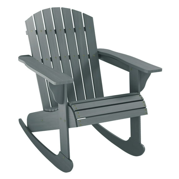 COCOKUN Adirondack Rocking Chair, Gray Wooden Outdoor Lounge Rocker with Slatted Fanned Back for Fire Pit Seating