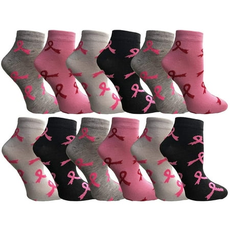 

Yacht & Smith Pink Ribbon Breast Cancer Awareness Ankle/Crew Socks for Women (12 Pairs Assorted (Ankle) Women (9-11))