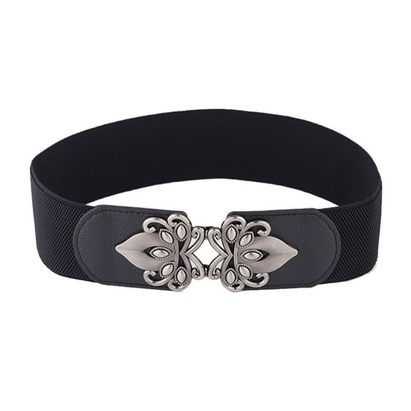 Tittly Leather Belt Belts for Women Retro Wide Waistband Elastic Stretch Dress Waist Belt Buckle ladies Wide Belts Western Belts black One Size