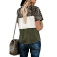 thumbnail image 3 of Womens Short Sleeve Round Neck Leopard Color Block Cute Blouse Tunic Top T Shirt, 3 of 5