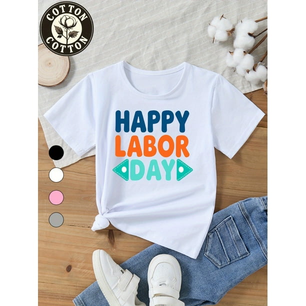 Kids' Happy Labor T-Shirt - Boys & Girls 100% Cotton Tee, Soft Everyday Shirt for School, Playdates, Family Outings - Machine Washable Birthday or Holiday Gift Idea, School Outfit