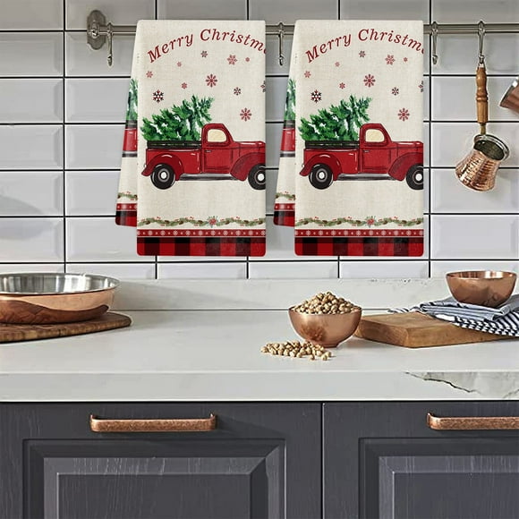WHEANG Clearance Christmas Kitchen Towels and Dishcloths Dish Towels Red Plaid Truck Holiday Tea Towels Housewarming Gifts for New Bathroom Decorations