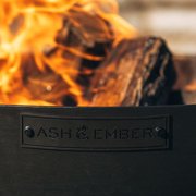 Ash & Ember 29 Hemisphere Fire Pit, Wood Burning Backyard Fireplace, Round Flat Flanged Base, Cast Iron High-Temp Black Paint Fire Bowl, Portable Outdoor Firepit Ideal for Backyard Parties, Camping