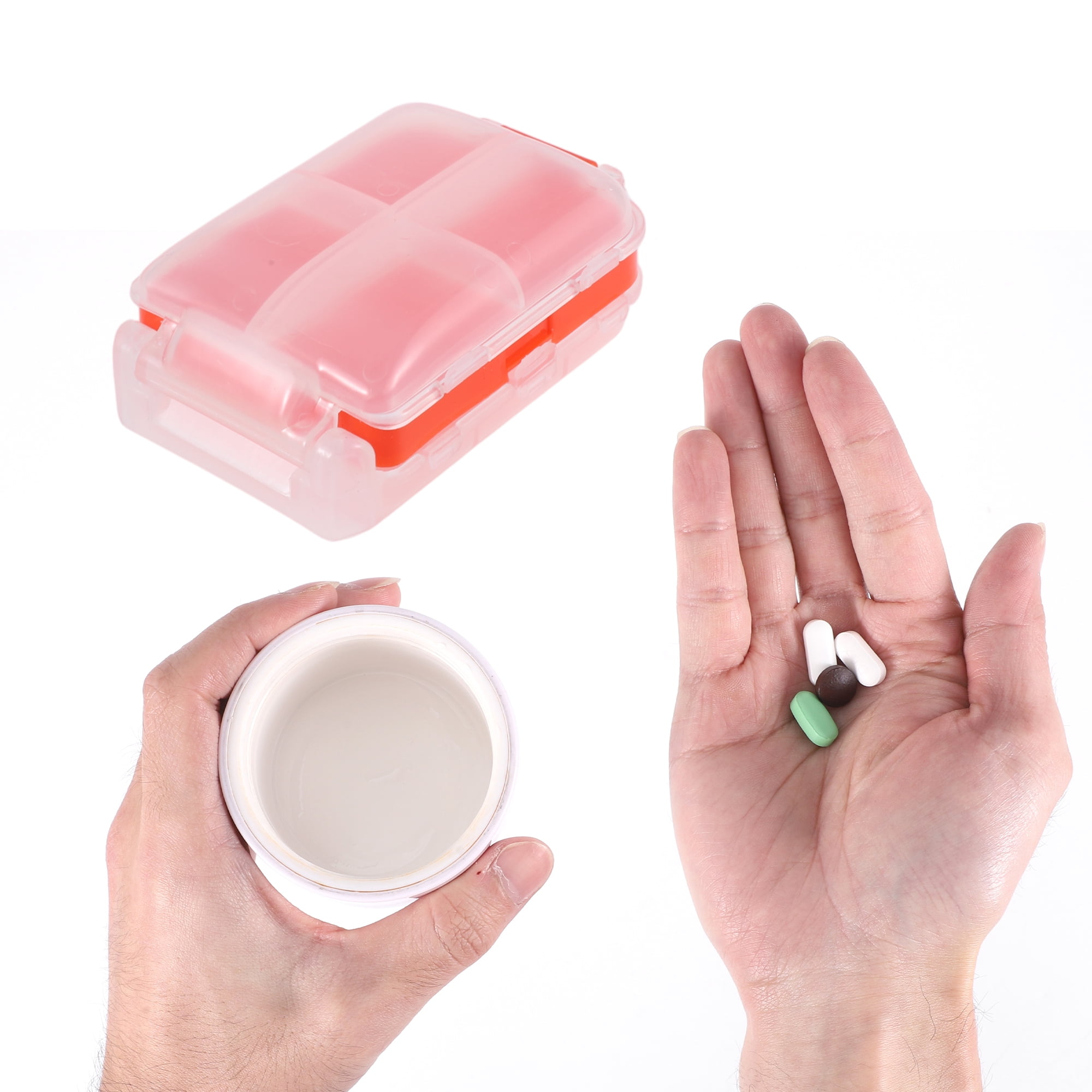Unique Bargains Useful Durable 8 Grids 3 Fold Pill Case for Travel 1 Pc Clear, Orange