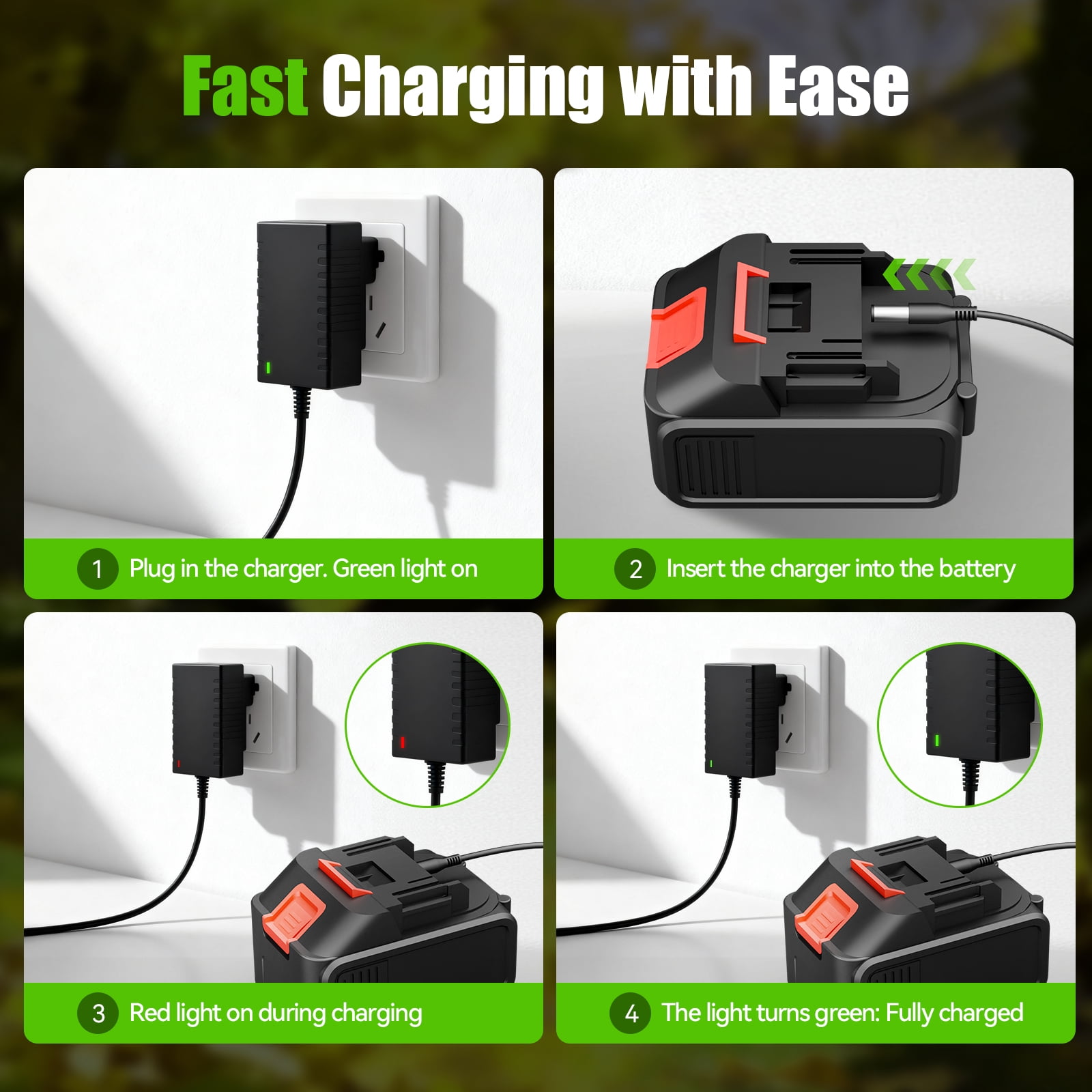 Fenbeli Leaf Blower Cordless with 2 Batteries, 450CFM/150MPH 21V Electric Leaf Blower Portable for Lawn Care, Green