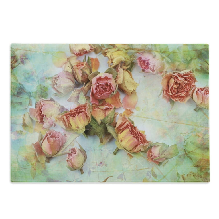 Rose Cutting Board, Dried Roses Petals Leaves Nostalgic Fragile Floral  Vintage Abstract View, Decorative Tempered Glass Cutting and Serving Board,  Large Size, Multicolor, by Ambesonne 