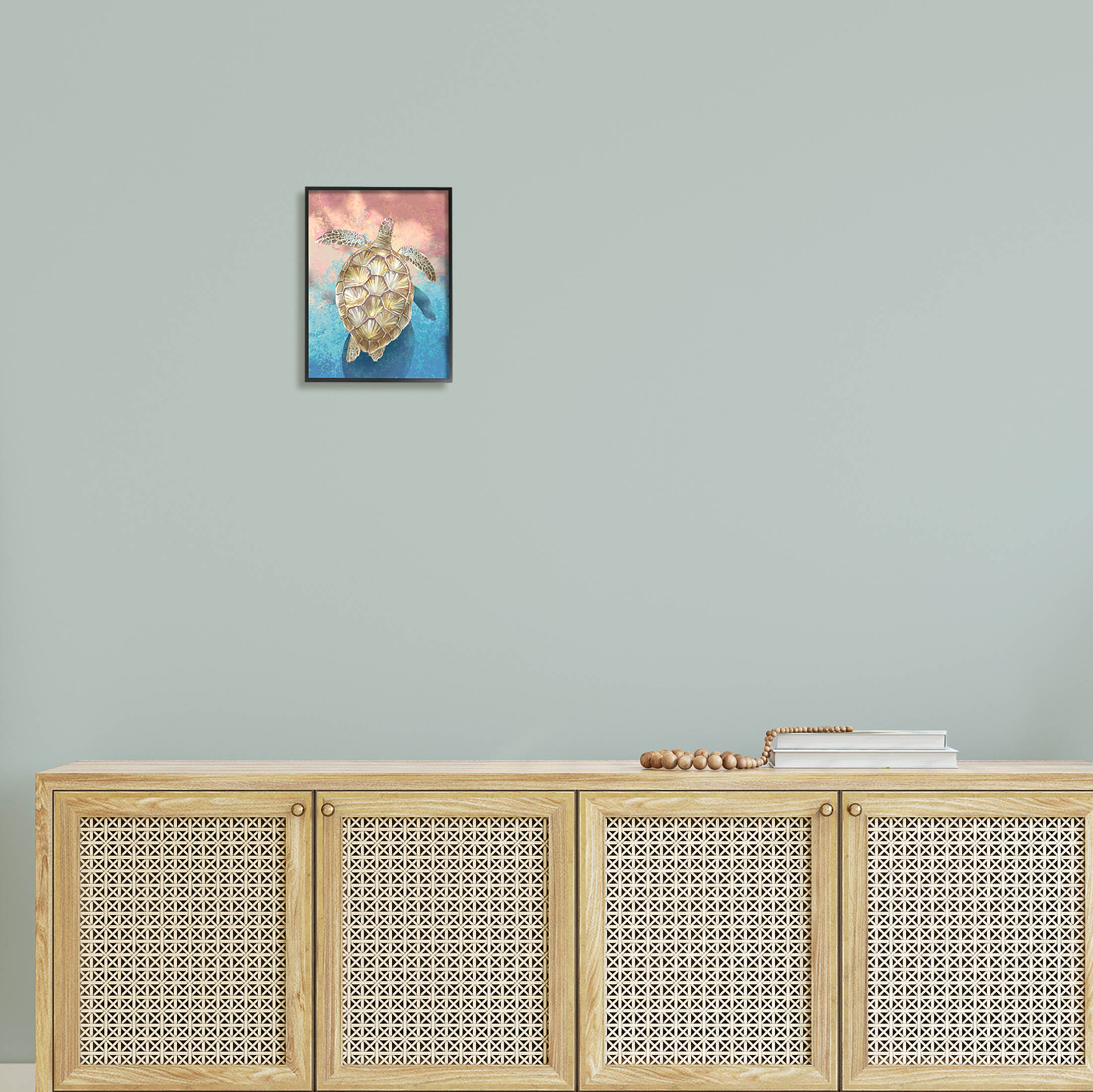 Stupell Industries Vivid Sea Turtle Swimming Painting Black Framed Art Print Wall Art, Design by Ziwei Li