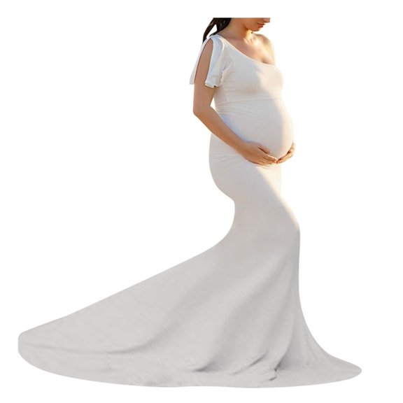 asdoklhq Maternity Dresses for Women,Women Pregnants Photography Props Off Shoulder Sleeveless Maternity Solid Dress