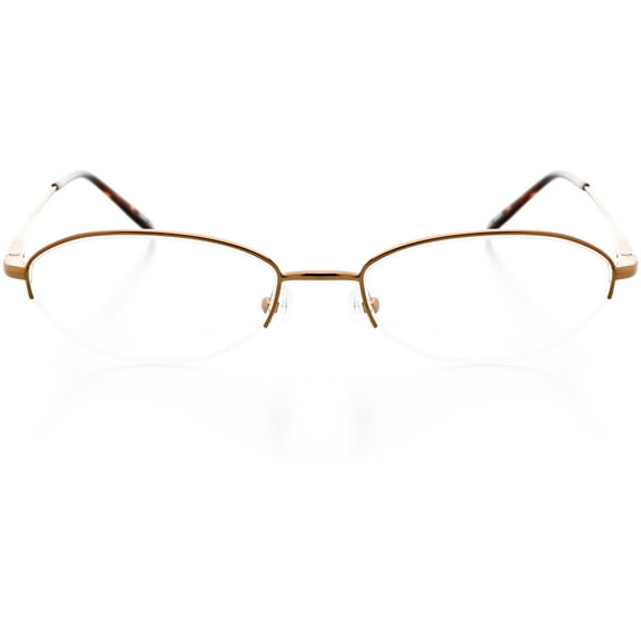 Unisex Optical Eyewear - Oval Shape, Metal Half Rim, Latte