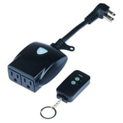 Westek RFK326LC Outdoor Plug-in Receiver Kit with Wireless Remote Keychain Fob, Dual Outlet, Black