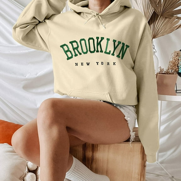 Beige Hoodies for Women's Long Sleeve New York Letter Printed Hoodie Hoodie Hoodie Fall Tops for Women 2025