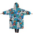 thumbnail image 2 of Oversized Wearable Blanket Hoodie,Dog with Pioneer Flower Sherpa Blanket Hoodie with Super Pockets,Super Warm Fuzzy Pullover for Women & Men, 2 of 6
